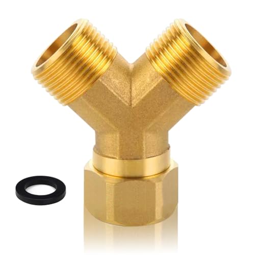 Messing Y-Verteiler 3/4 Zoll, 2 Wege Beweglich Verschraubung, Y-Stück Verteiler 3/4" AG x AG x IG, Wasseranschluss Y-Verteiler mit Dichtung, Gartenschlauchverteiler für Auslaufventil Wasserhahn von ToolKnight