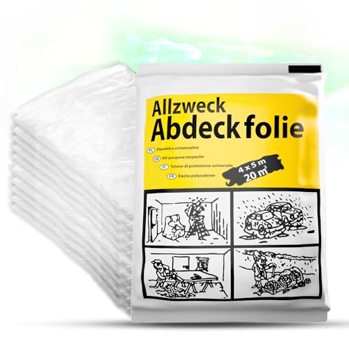 ToolSpace 10er Set Abdeckfolie 4 x 5m PE-Folie Transparente Stark Malerfolie Staubschutzfolie Plastikplane Baufolie Malervlies Tapete Baufolie Allzweck-Folie - Malerplane für Renovierung, Malerarbeit ToolSpace 10er Set Abdeckfolie 4 x 5m PE-Folie Transparente Stark Malerfolie Staubschutzfolie Plastikplane Baufolie Malervlies Tapete Baufolie Allzweck-Folie - Malerplane für Renovierung, Malerarbeit von ToolSpace