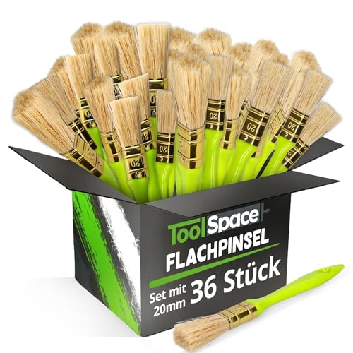 ToolSpace 36er Set Flachpinsel - 20 mm - Flachpinsel zum Malen - Ergonomischer Kunststoffgriff - Naturborsten mit Synthetikborstenmischung - Dichte Borsten - Für alle Arten von Farbe. von ToolSpace
