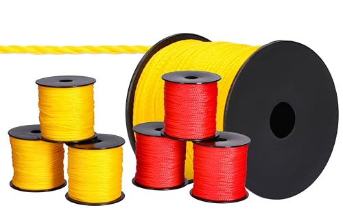 ToolSpace 6X Maurerschnur Bauschnur - 100m x 1.6 mm - 3X Rot, 3X Gelb - Polypropylen-Seide - Richtschnur - Lotschnur - Stärke Pflasterschnur - langlebig & reißfest - Maurerschnur für Wasserwaage von ToolSpace