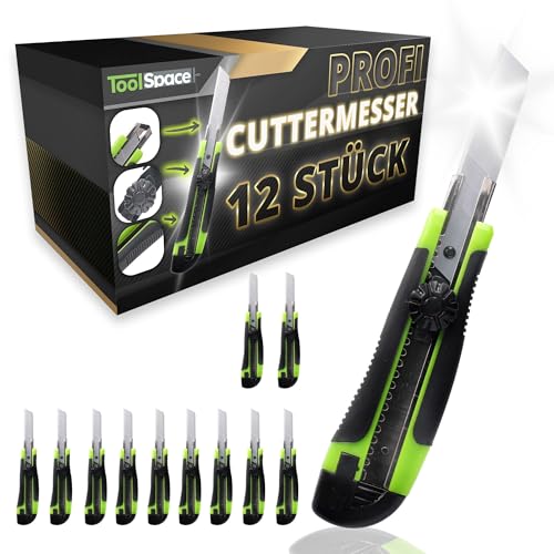 ToolSpace Cuttermesser PREMIUM 12x Gummi Griff Robuster Konstruktion Profi Stanleymesser Carbonstahl 7-Segment Klingen 18mm SUPER Scharf Teppichmesser Cutter Messer Besser als Einweg Stanley Messer ToolSpace Cuttermesser PREMIUM 12x Gummi Griff Robuster Konstruktion Profi Stanleymesser Carbonstahl 7-Segment Klingen 18mm SUPER Scharf Teppichmesser Cutter Messer Besser als Einweg Stanley Messer von ToolSpace