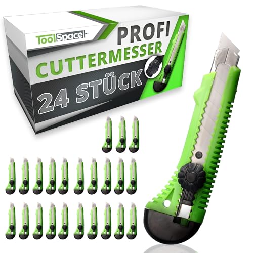 ToolSpace Cuttermesser PROFI 24x Gummi Griff Robuster Konstruktion Stanleymesser Carbonstahl 7-Segment Klinge 18mm SUPERscharf Teppichmesser CutterMesser Besser als Einweg Stanley Messer Tapetenmesser ToolSpace Cuttermesser PROFI 24x Gummi Griff Robuster Konstruktion Stanleymesser Carbonstahl 7-Segment Klinge 18mm SUPERscharf Teppichmesser CutterMesser Besser als Einweg Stanley Messer Tapetenmesser von ToolSpace
