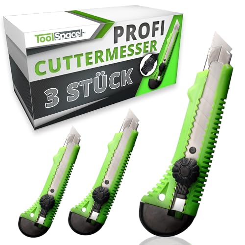 ToolSpace Cuttermesser PROFI 3x Gummi Griff Robuster Konstruktion Stanleymesser Carbonstahl 7-Segment Klinge 18mm SUPERscharf Teppichmesser CutterMesser Besser als Einweg Stanley Messer Tapetenmesser ToolSpace Cuttermesser PROFI 3x Gummi Griff Robuster Konstruktion Stanleymesser Carbonstahl 7-Segment Klinge 18mm SUPERscharf Teppichmesser CutterMesser Besser als Einweg Stanley Messer Tapetenmesser von ToolSpace