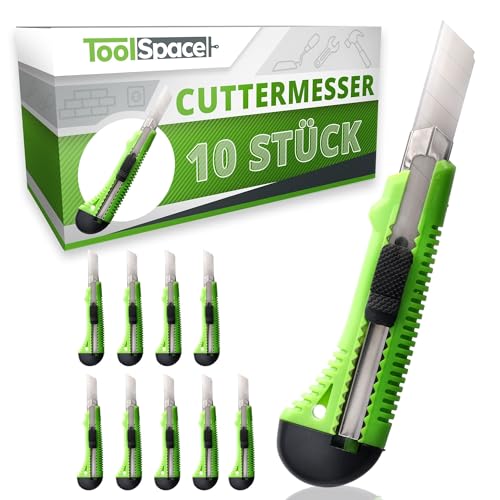 ToolSpace 30 Stück Cuttermesser PROFI Set 18mm 30x Teppichmesser Scharfe Klinge Robustes Cutter Messer Stanleymesser Kattermesser Tapeziermesser Besser als Einweg Stanley Messer mit Abbrechklinge von ToolSpace