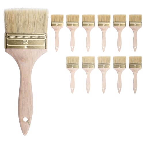 ToolSpace Pinselset Borstenpinsel 12er Set 102mm Breit Flachpinsel Naturborsten Einwegpinsel oder Universal Pinsel Lackierpinsel Lackpinsel für Lacke Holz Möbel Malerpinsel Wandpinsel Streichpinsel von ToolSpace