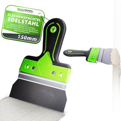 ToolSpace Flächenspachtel Edelstahl Breitspachtel 150 mm Gipskarton Spachtel zum Auftragen Spachtelmasse Gips Putz Fassadenspachtel ideal für Trockenbau Verputzen glättspachtel Glätter Wandspachtel von ToolSpace