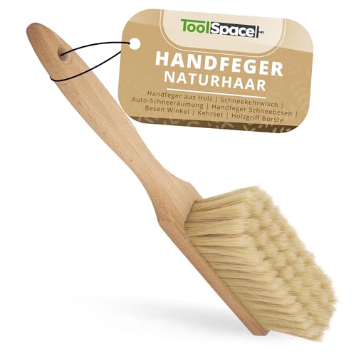 ToolSpace Handbesen - Handfeger aus Holz | 32x7x4,3 cm | Schneekehrwisch | Auto-Schneeräumung | Holzfeger Schneebesen | Holzbesen Winkel | Kehrwisch | Holzgriff Bürste | Schneefeger von ToolSpace