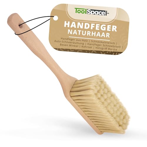 ToolSpace Handbesen - Handfeger aus Holz | 34x7x5,7 cm | Schneekehrwisch | Auto-Schneeräumung | Handfeger Schneebesen | Besen Winkel | Kehrset | Holzgriff Bürste | Schneefeger | Kerwisch von ToolSpace