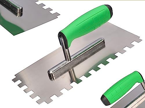 ToolSpace Premium Zahnspachtel für Gips und Kleber | Zahnkelle mit Edelstahlblatt Made in EU | Zahnglättekelle - Langlebig, komfortabel und vielseitig | 13cm x 27cm | 12mm Zahn von ToolSpace