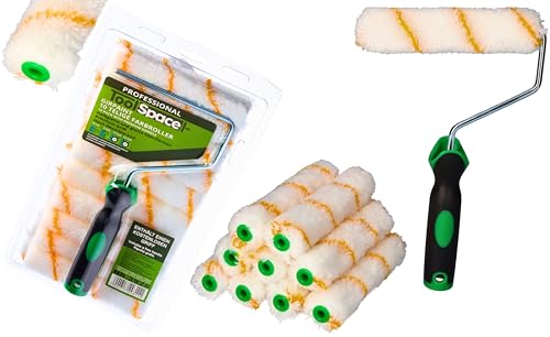 ToolSpace 10er Set Farbroller + Griff - 15 cm - Farbwalzen aus Polyacryl Malerrollen für Lacke Fellwalzen Rollen Streichen Farbrollen Lammfellrolle Mallerwelzen Paint Roller Rollerpinsel Streichrollen von ToolSpace