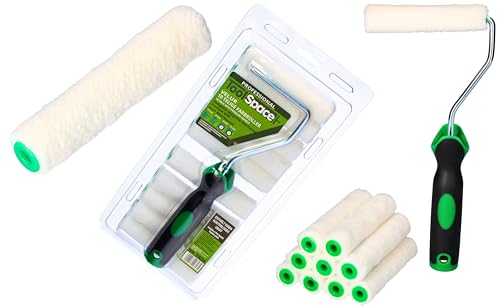 ToolSpace 10er Set Lackwalzen - 11 cm - mit Griff - Beständig gegen Lösungsmittel Lackierwalze Farbroller Velourrollen für Lacke Lackierrolle Velur/Polyacryl Walzenrolle Flock Malerrollen für Holzlack von ToolSpace