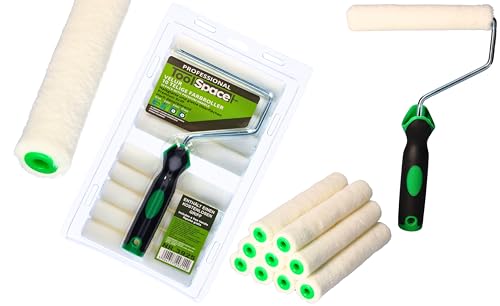 ToolSpace 10er Set Lackwalzen - 15 cm - mit Griff - Beständig gegen Lösungsmittel Lackierwalze Farbroller Velourrollen für Lacke Lackierrolle Velur/Polyacryl Walzenrolle Flock Malerrollen für Holzlack von ToolSpace