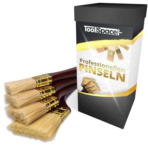 ToolSpace Set mit Professionellen Pinseln zum Malen - 4 Flache Pinsel 1" / 1,5" / 2" / 3" - Naturborstenpinsel für den Hausgebrauch, zum Streichen von Wänden und Möbeln - Heimwerkerausrüstung von ToolSpace