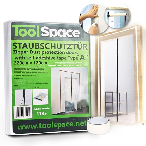 ToolSpace Staubschutztür Folientür Schutzvorhang für Renovierung Türabdeckung mit Doppel Reißverschluss Klebeband Staubschutzfolie Wiederverwendbar für Türen beim Streichen – 2 Stück 220×120 cm ToolSpace Staubschutztür Folientür Schutzvorhang für Renovierung Türabdeckung mit Doppel Reißverschluss Klebeband Staubschutzfolie Wiederverwendbar für Türen beim Streichen – 2 Stück 220×120 cm von ToolSpace