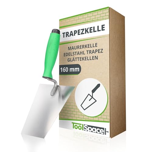 ToolSpace Trapezförmige Edelstahl-Maurerkelle mit gummiertem Griff 160 mm - Universelles Bauwerkzeug von ToolSpace