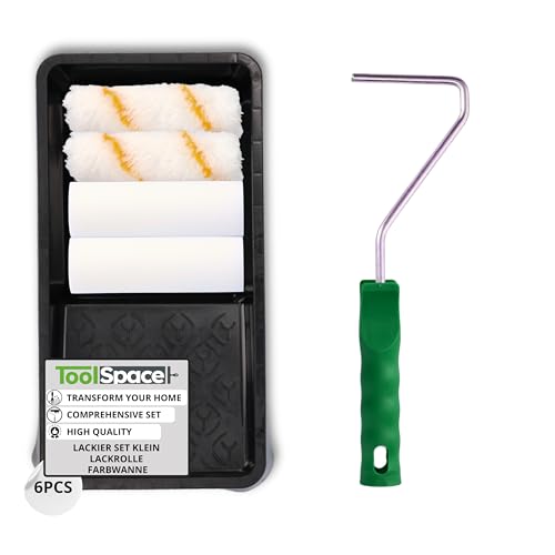 ToolSpace Lackierset Universal Malerset 6er Set Lackieren von Möbeln Kleinflächen 2x Schwammrollen und Polyacryl Farbrollen 1x Rollengriff Farbwanne Holzlack Streichset Malerrolle DIY Lackierung Kit von ToolSpace