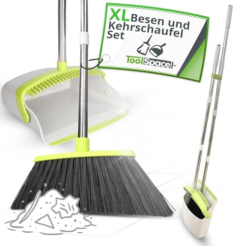 ToolSpace XL Besen und Kehrschaufel Set Grün Schaufel und Besen Kit mit Langem Griff Kehrmaschine Kehrgarnitur Combo für Haus Büro Garage Küche Aufrechter Kehrset mit Kamm Broom Dustpan Bodenreinigung von ToolSpace