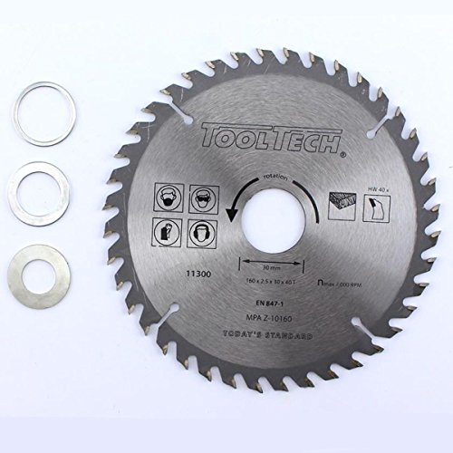 ToolTech 21929 Handkreissägeblatt 160x30mmx40T für Holz Kunststoff 3Reduzierringe HM Sägeblatt von ToolTech