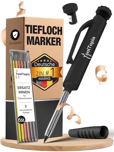 Tieflochmarker Bleistift Profi– Markierstifte Baustelle inkl. Köcher + 6 Ersatz minen + Spitzer, Perfekt als Bohrlochmarker & Baustellen oder Handwerker Bleistift, Robuster Zimmermannsbleistift Tieflochmarker Bleistift Profi– Markierstifte Baustelle inkl. Köcher + 6 Ersatz minen + Spitzer, Perfekt als Bohrlochmarker & Baustellen oder Handwerker Bleistift, Robuster Zimmermannsbleistift von ToolTopia