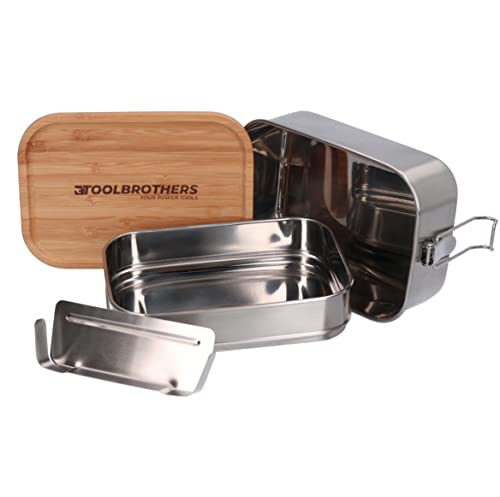 Toolbrothers Fan Edelstahl Brotdose mit 2 Etagen und Bambus Deckel 1340 ml von Toolbrothers