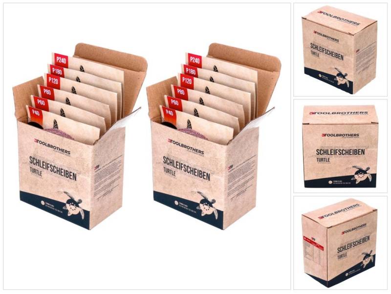 Toolbrothers Schleifscheibe TURTLE Schleifset 2 Packungen 120x Schleifscheiben 125mm Klett 8 Loch von Toolbrothers
