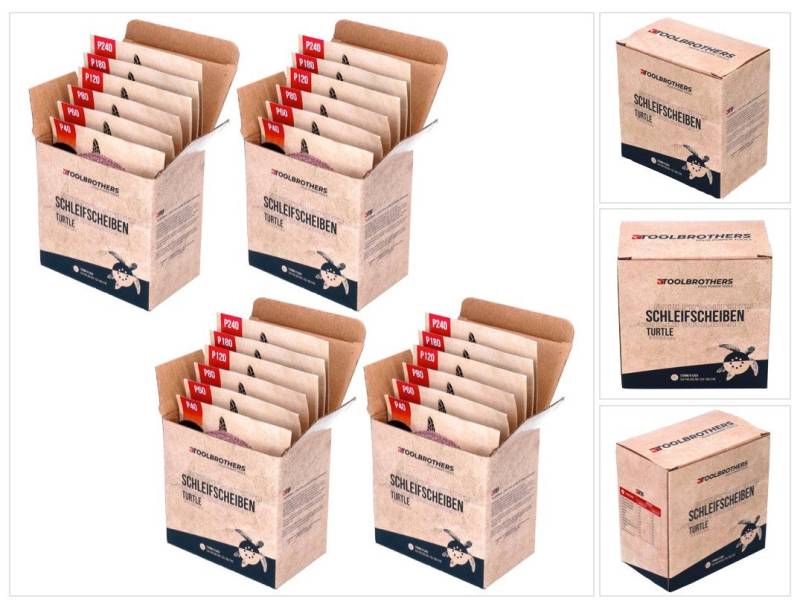 Toolbrothers Schleifscheibe TURTLE Schleifset 4 Packungen 240x Schleifscheiben 125mm Klett 8 Loch von Toolbrothers