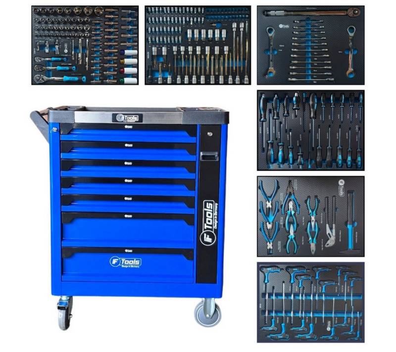 Toolcar Werkzeugwagen Toolcar F-Tools Blau XXL Werkzeugwagen Werkstattwagen gefüllt von Toolcar