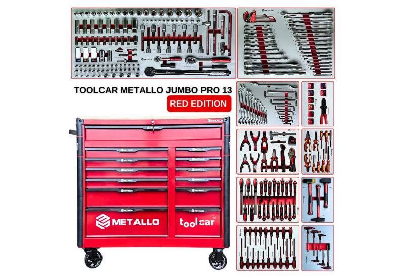 Toolcar Werkzeugwagen Toolcar Metallo Jumbo Pro 13 Rot Werkstattwagen Werkzeugwagen von Toolcar