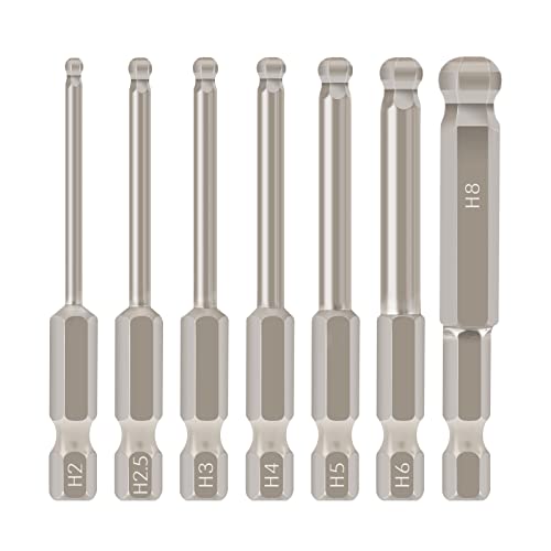 Broppe 7 Stk. Metrisches Kugelkopf-Sechskantschraubendreher-Bit-Set 1/4 Zoll Sechskantschaft-Kugelkopf-Innensechskant-Treiberbits Magnetisch 65 mm Länge 2 mm 2,5 mm 3 mm 4 mm 5 mm 6 mm 8 mm von Toolcool