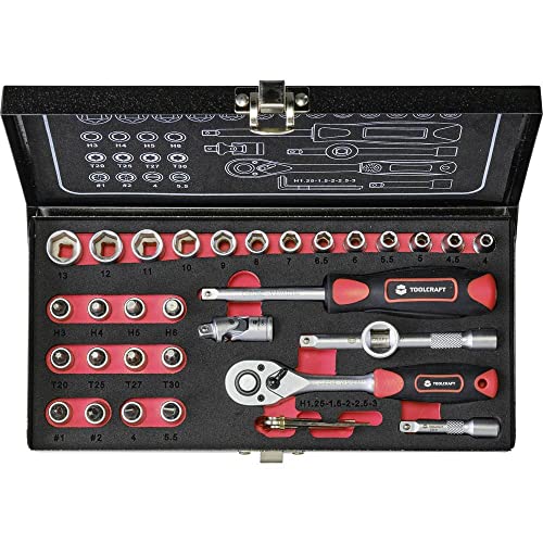 Toolcraft 826363 Steckschlüsselsatz I Knarrenkasten I Ratschenkasten I Nusskasten I 36-teilig I 6.3 mm Antrieb I Chrom-Vanadium Stahl I Werkzeug-Set von Toolcraft