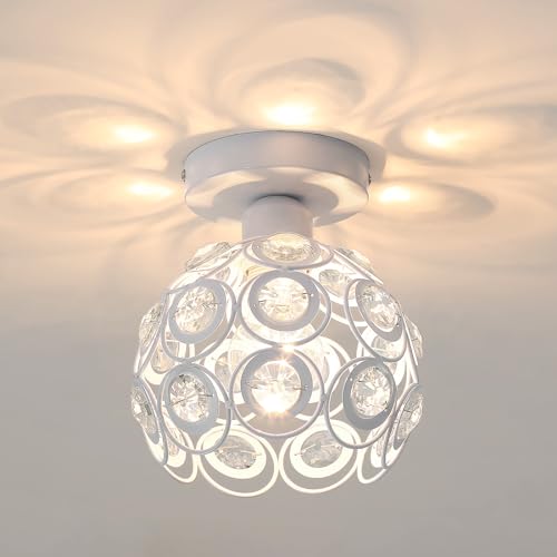 Toolight Deckenlampe Moderne, Kristal Deckenleuchte, E27 Halb Bündig Mini-Kronleuchter aus Kristall, Deckenleuchten Innen für Wohnzimmer, Schlafzimmer, Korridor, Flur, Treppe (Weiß, Ohne Glühbirnen) von Toolight