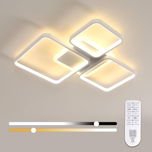 Toolight Deckenleuchte LED Dimmbar, 45W 5062LM Modern LED Deckenlampe Weiß, 57CM Quadrat Deckenbeleuchtung Dimmbar mit Fernbedienung 3000K-6500K für Schlafzimmer Wohnzimmer Küche Esszimmer ﻿ von Toolight