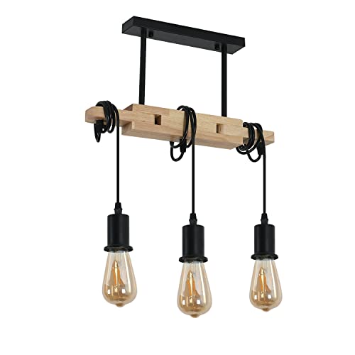 Toolight Deckenleuchte Vintage, Holz Industrielle Kronleuchter, E27 einstellbar Wicklung Deckenlampe für Wohnzimmer Küche Schlafzimmer (Glühbirnen nicht enthalten) von Toolight