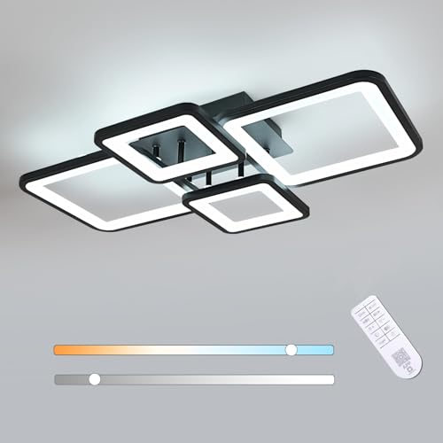 Toolight LED Deckenlamape Wohnzimmer Modern Geometrisch, 54W 6075LM LED Deckenleuchte Dimmbar mit Fernbedienung, Wohnzimmerlampe, LED Lampen Deckenlampen für Wohnzimmer Schlafzimmer, Schwarz, 62CM von Toolight