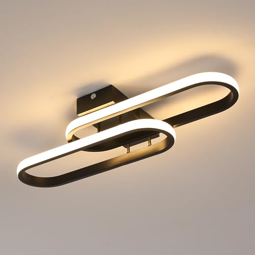 Toolight LED Deckenleuchte 32W 3600LM, LED Deckenleuchte Schwarz 50cm, Moderne Deckenlampe Wohnzimmer Acryl für Schlafzimmer Wohnzimmer Küche Bad Balkon, Warmweiß 3000K von Toolight