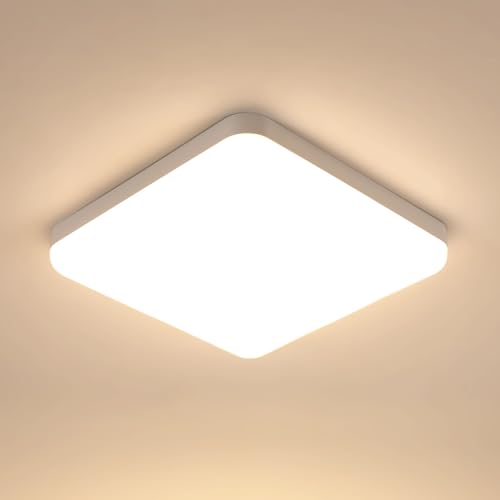 Toolight LED Deckenleuchte 32W 3600LM, Deckenlampe Quadrat 3000K, IP54 Modern Badezimmer Lampe, Deckenbeleuchtung Weiß für Bad Flur Küche Schlafzimmer Balkon, Ultra Dünn, Ø25cm von Toolight