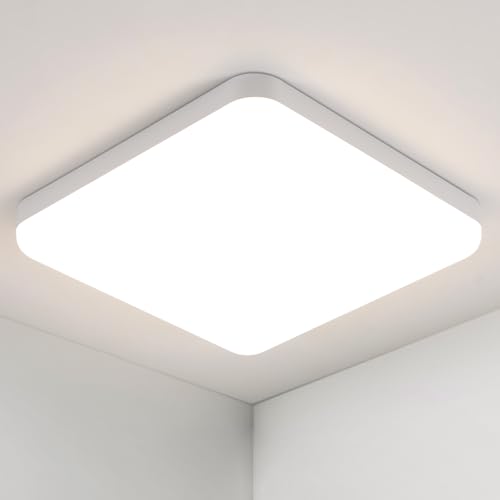 Toolight LED Deckenleuchte 32W 3600LM, Deckenlampe Quadrat 4500K, IP54 Modern Badezimmer Lampe, Deckenbeleuchtung Weiß für Bad Flur Küche Schlafzimmer Balkon, Ultra Dünn, Ø25*H3cm von Toolight