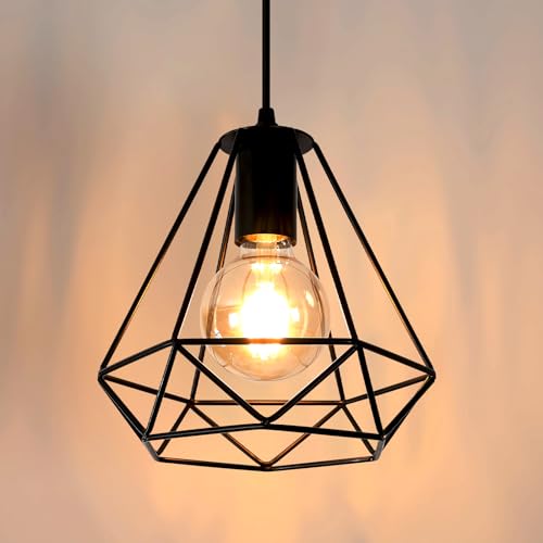 Toolight Pendelleuchte Hängelampe Käfig Vintage, Hängeleuchte mit Geometrischem Design E27, Lampenschirm aus Eisen Schwarz für Esstisch Küche Wohnzimmer (1-Flammig) von Toolight