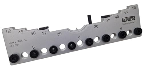 Toolioo Bohrlehre 32mm Abstandsmaß | Präzisions-Bohrschablone für Lochreihen & Bohrgruppen | 5mm Bohrdurchmesser (0-224mm) | CNC-gefertigt aus Aluminium | Made in Germany von Toolioo