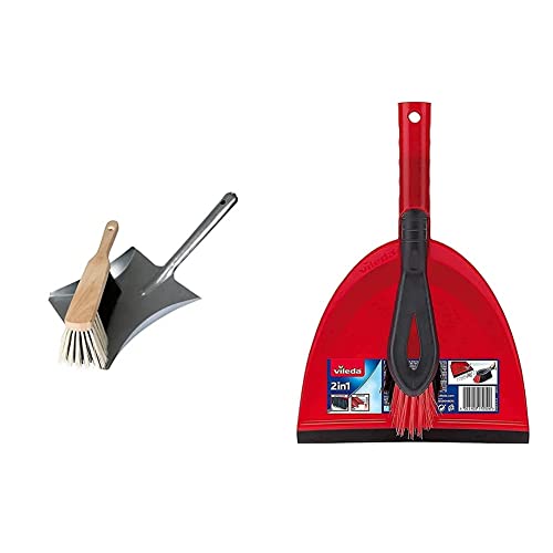 TOOLLAND - DT94001 Kehrset, Metall Schaufel und Handfeger 176522 & Vileda Kehrset 2-in-1 mit extra Borsten für Sauberkeit in den Ecken, rot, 1 - Pack von Toolland