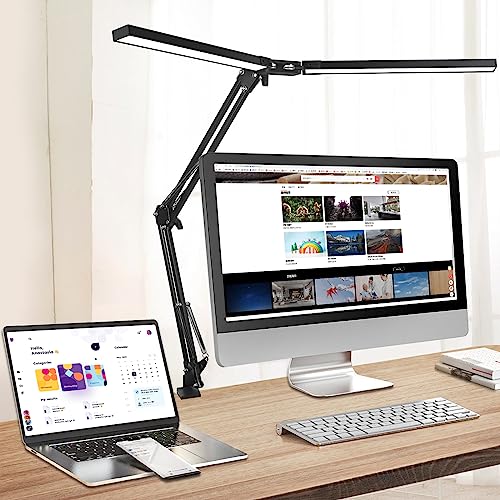 Toolour Schreibtischlampe Klemmbar,Doppelkopf Schreibtischlampe LED, 24 W LED Schreibtischlampe mit breite gleichmäßige Helligkeit,augenschonendes Arbeitsplatzleuchte-Schwarz Toolour Schreibtischlampe Klemmbar,Doppelkopf Schreibtischlampe LED, 24 W LED Schreibtischlampe mit breite gleichmäßige Helligkeit,augenschonendes Arbeitsplatzleuchte-Schwarz von Toolour