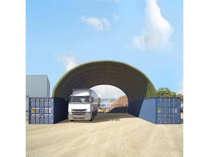 10x12m Container Überdachung, PRIMEtex-Plane, dunkelgrün, mit Statik - (49669) von Toolport