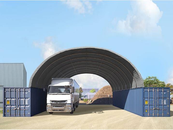 10x12m Container Überdachung, PRIMEtex-Plane, grau, mit Statik - (47603) von Toolport
