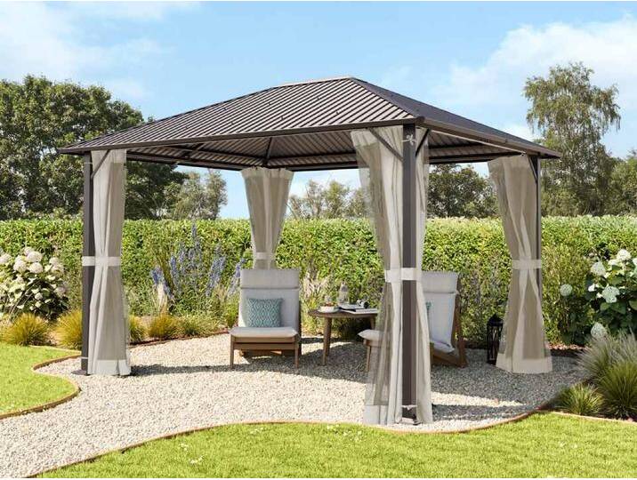 3x3,65 m Hardtop-Gartenpavillon, inkl. 4 Seitenteile, Cream - (300222) von Toolport