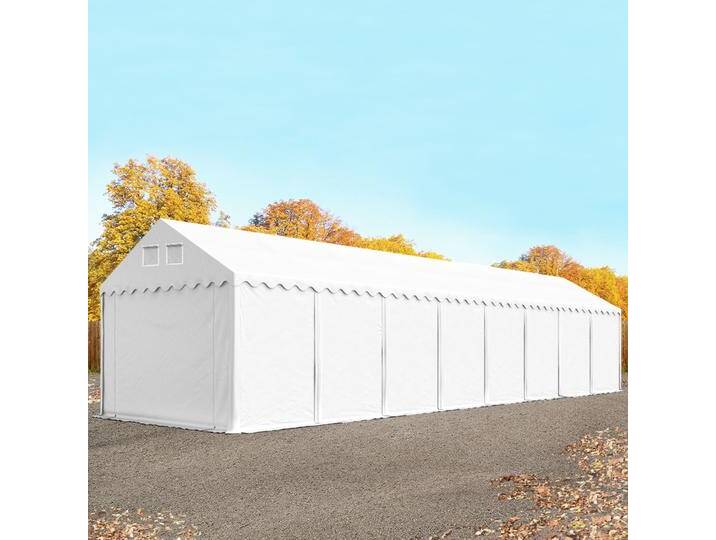 4x24 m Lagerzelt, PVC-Plane, weiß, mit Bodenrahmen, mit Statik (Erduntergrund) - (517635) von Toolport