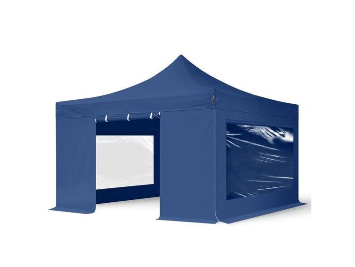 4x4m Stahl Faltpavillon, inkl. 4 Seitenteile, blau - (600092) von Toolport