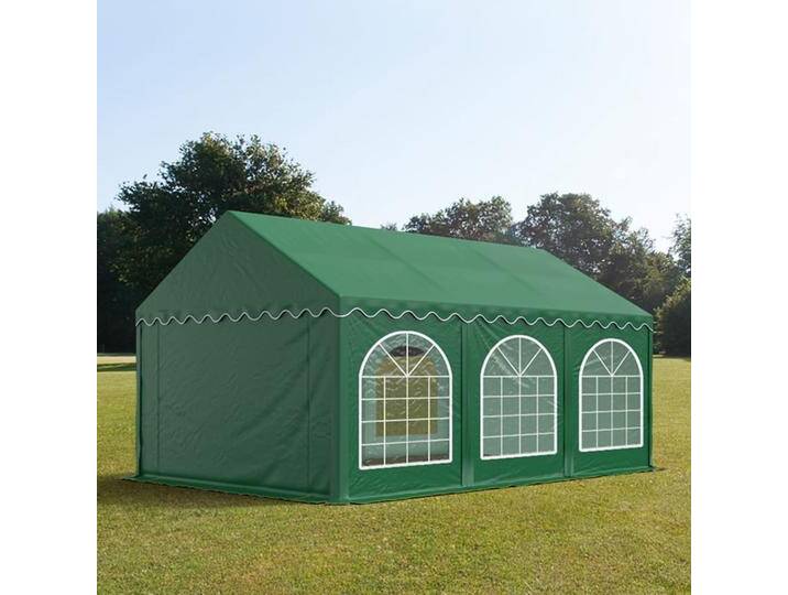 4x6m Partyzelt, PVC-Plane, dunkelgrün, mit Bodenrahmen - (7212) von Toolport