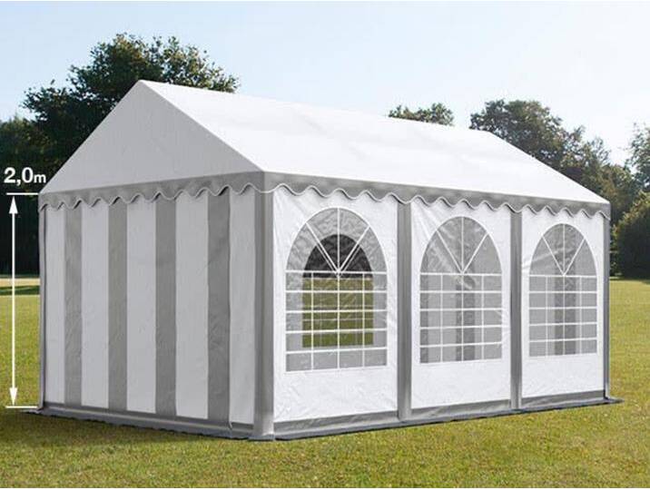 4x6m Partyzelt, PVC-Plane, grau-weiß, mit Bodenrahmen - (5369) von Toolport