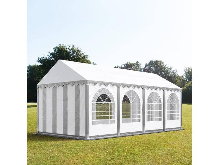 4x8m Partyzelt, PVC-Plane, grau-weiß, mit Bodenrahmen - (5370) von Toolport