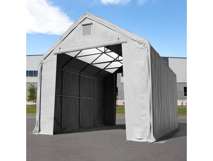5x10m Zelthalle, PRIMEtex-Plane, grau, mit Statik (Erduntergrund) - (49832) von Toolport